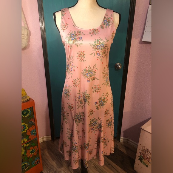 Vintage Baby Pink Floral Sleeveless Belted DressSize S/M - Picture 5 of 16